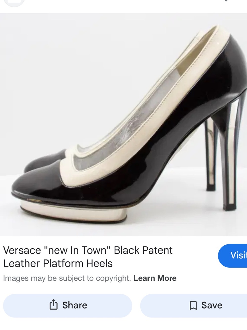 Versace Black Patent Pumps with Cream Trim